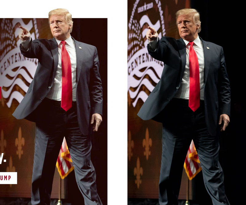 The image released by President Trump’s Instagram and Facebook accounts (left) compared with the original photo (right)